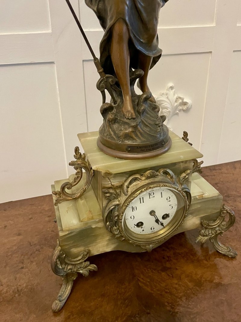 Antique French Onyx and Spelter Clock depicting Amphitrite after Auguste Moreau - Image 3